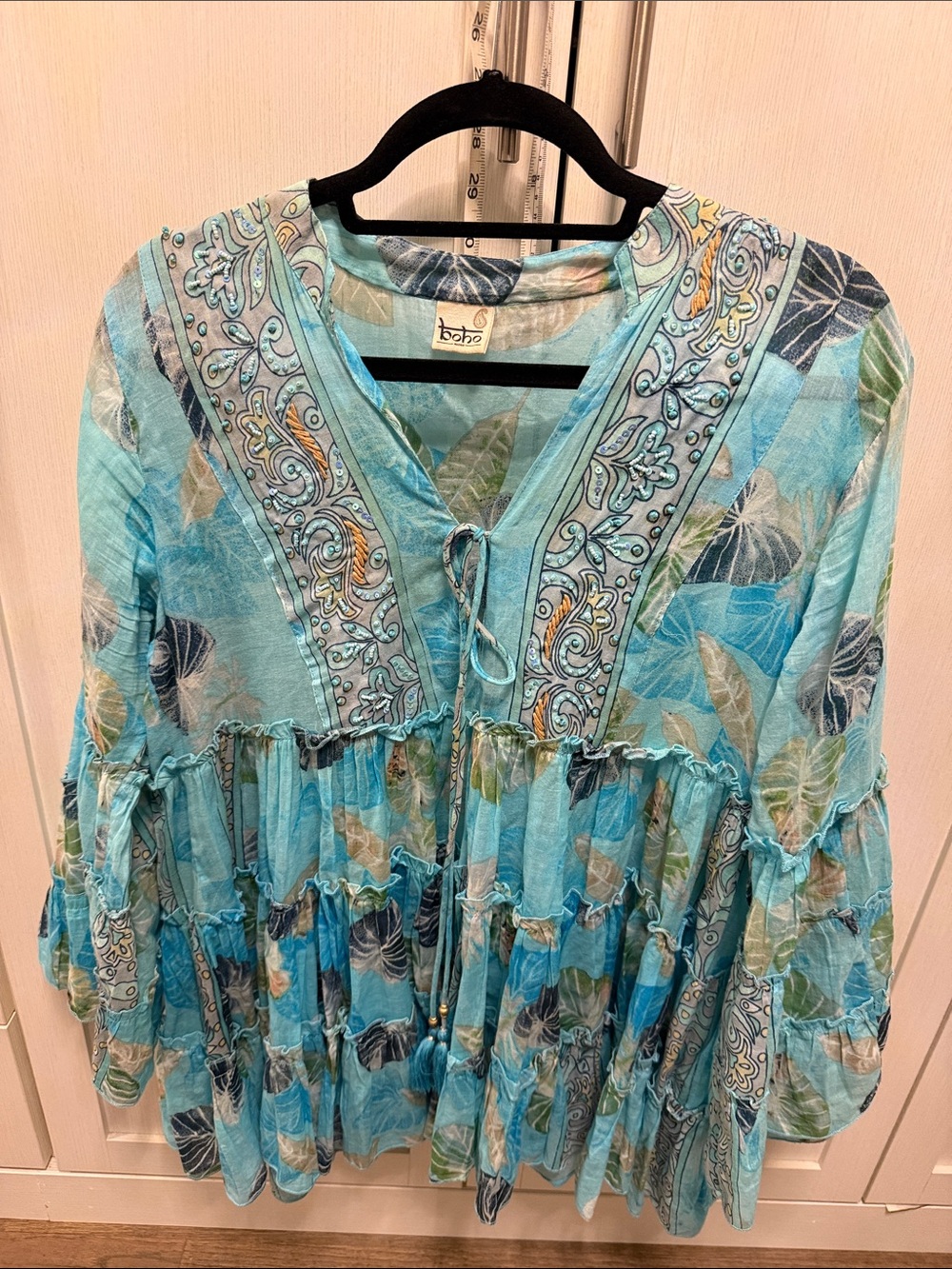 Woman’s Boho Blue top or beach cover up large
